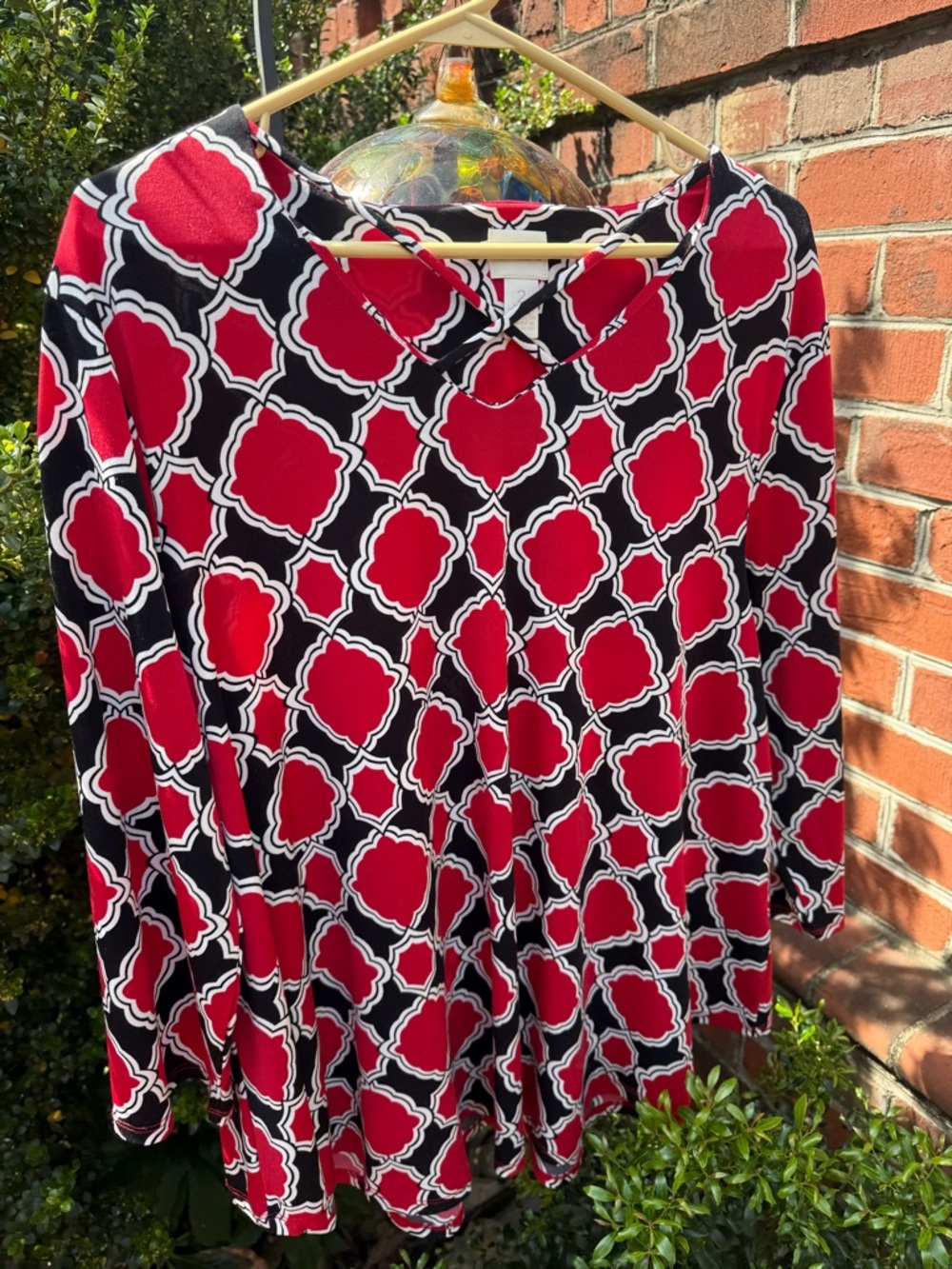 Chico's Red and Black Geometric A-Line Skirt